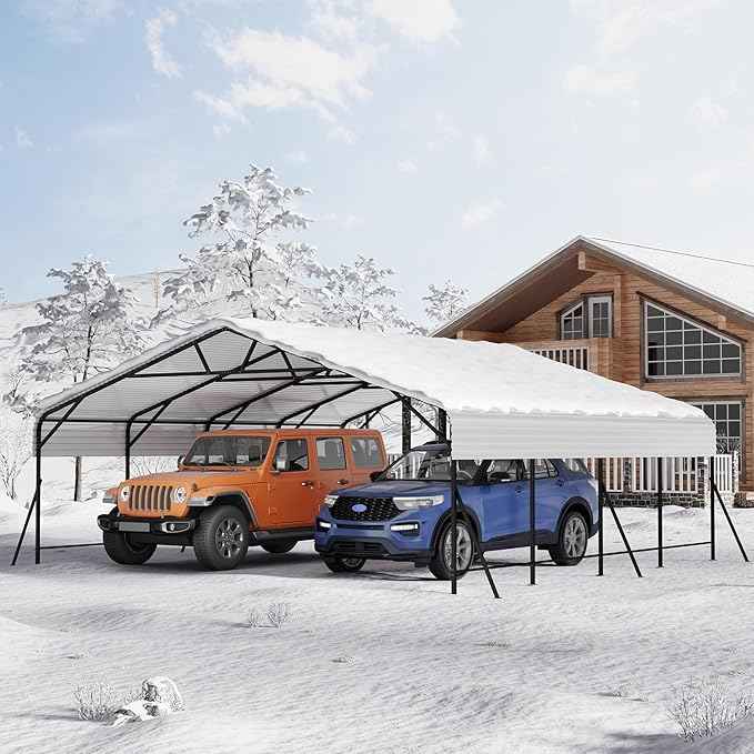 20x20x9FT Metal Carport, Oversized Metal Garage with Steel Frame for All Weather, Heavy Duty Carports, for Car, Boats and Tractor