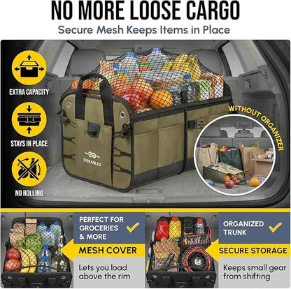 4-Section Extra Large Trunk Organizer – Heavy Duty 1680D, Collapsible & Foldable Cargo Organizer, Modular Multi-Shape Storage System for SUVs, Trucks, Vans – Green