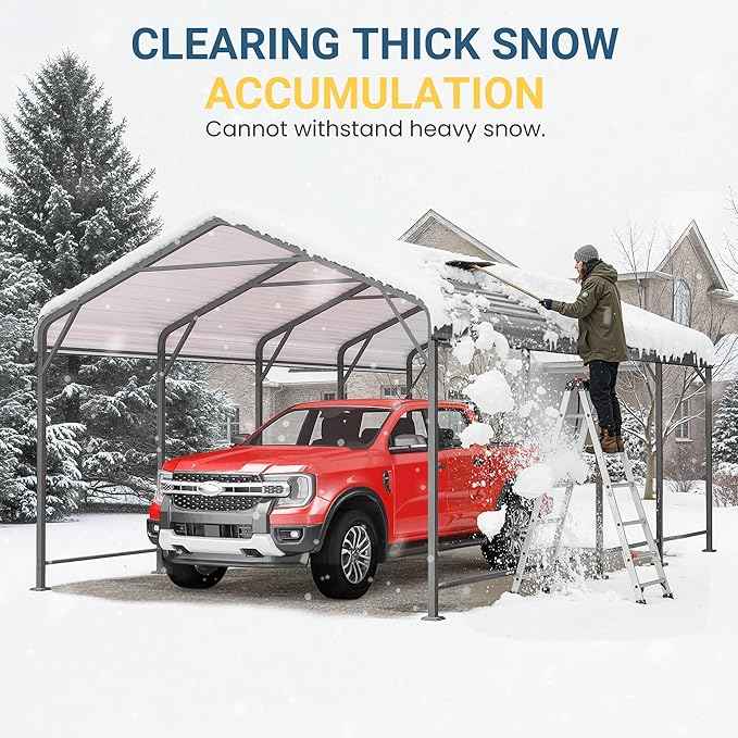 Wisteria Lane 12x20FT Metal Carport, Heavy Duty Carport Canopy with Reinforced Frame and Base for All-Weather, Outdoor Garage Car Port for Boats, Tractors, Pickup Trucks or Party, Dark Gray