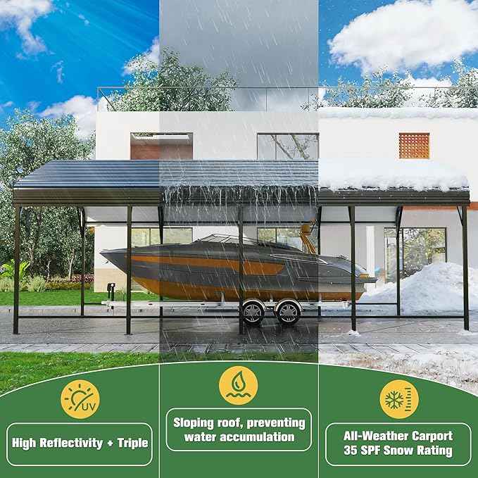 Polar Aurora 12x20 FT Metal Carport, Heavy Duty Car Port Canopy with Galvanized Reinforced Frame, Outdoor Car Garage Shelter for Car, Boats and Truck
