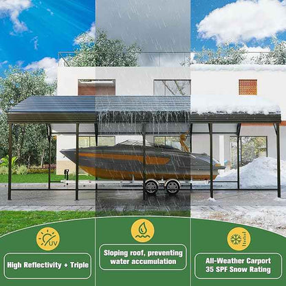 Polar Aurora 12x20 FT Metal Carport, Heavy Duty Car Port Canopy with Galvanized Reinforced Frame, Outdoor Car Garage Shelter for Car, Boats and Truck