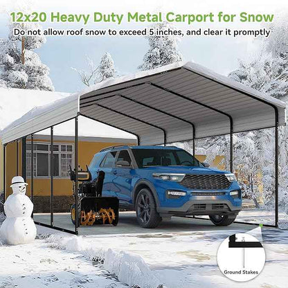 12x20FT Metal Carport,Heavy Duty Carport with Reinforced Frame and Galvanized Steel Roof, Large Outdoor Garage Shelter Shade Car Port for Pickup Trucks, Boats, Cars & Tractors, Farm Tools, Cream White