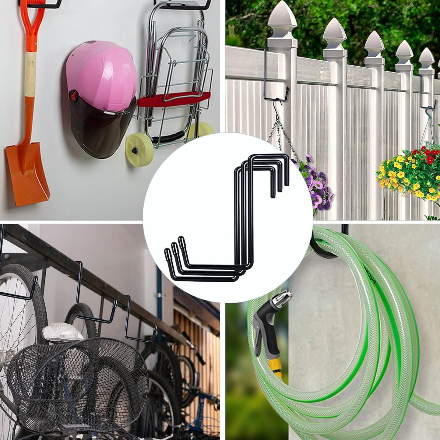 Large Vinyl Coated Heavy Duty Garage Storage Utility Hanging Hooks (6 Pack) - Rafter Hanger Hooks for Bicycle, Ladder, Fence, Pool Cover, Sport Equipment & More