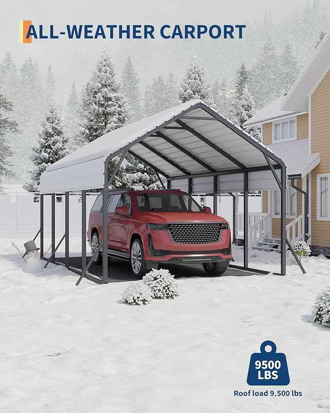 Garveelife 13 ft x21 ft x11 ft Oversized Metal Carport, Heavy Duty Metal Car Port for All-Weather, Steel Shed for Bass Boats, Pickup Trucks, and Tractors