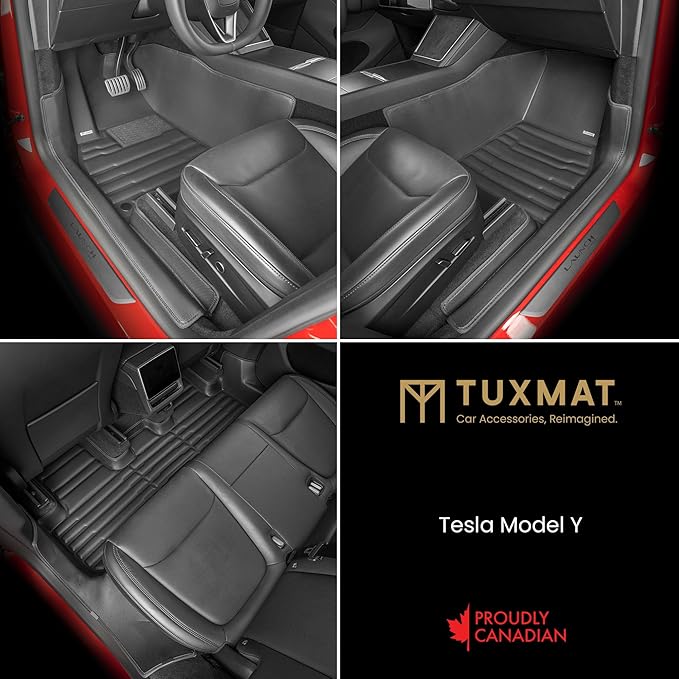 TuxMat - for Tesla Model Y 5-Seater 2026 Models - Custom Car Mats - Maximum Coverage, All Weather, Laser Measured - This Full Set Includes 1st and 2nd Rows