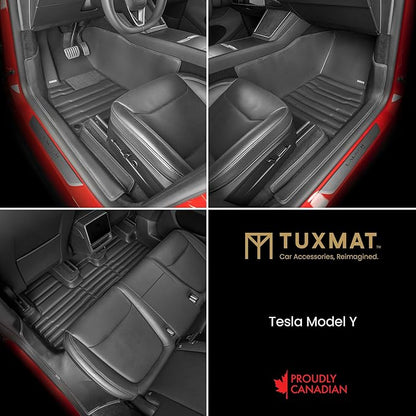 TuxMat - for Tesla Model Y 5-Seater 2026 Models - Custom Car Mats - Maximum Coverage, All Weather, Laser Measured - This Full Set Includes 1st and 2nd Rows