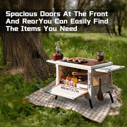 Folding Camping Storage Box with Wooden Table Board, Multi-functional Collapsible Camp Kitchen Box, 56L Storage Bin for Trunk Organizer for Outdoor Picnic, Car RV Storage and Organization