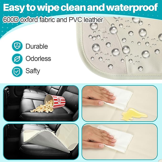 Aurelema 2 Pcs Car Seat Protector with Non-Slip Backing and Mesh Pockets 600d Fabric Child Car Seat Covers Waterproof, Durable for Baby and Pet, Sedan SUV Truck (Beige)