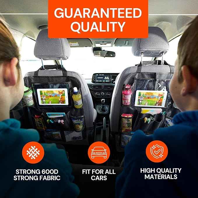 Backseat Car Organizer, Kick Mat Back Seat Protector with Touch Screen Tablet Holder, Back Seat Organizer for Baby & Kids, Travel Accessories with 9 Storage Pockets & 4 Headrest Hooks, Pack of 2-Black