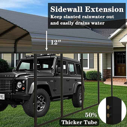 12x20 ft Metal Carport for Outdoor Garages Steel Heavy Duty Portable Garage with Large Tall Carports Canopy for Snow, Car Ports with Galvanized Steel Roof & Frame - Grey