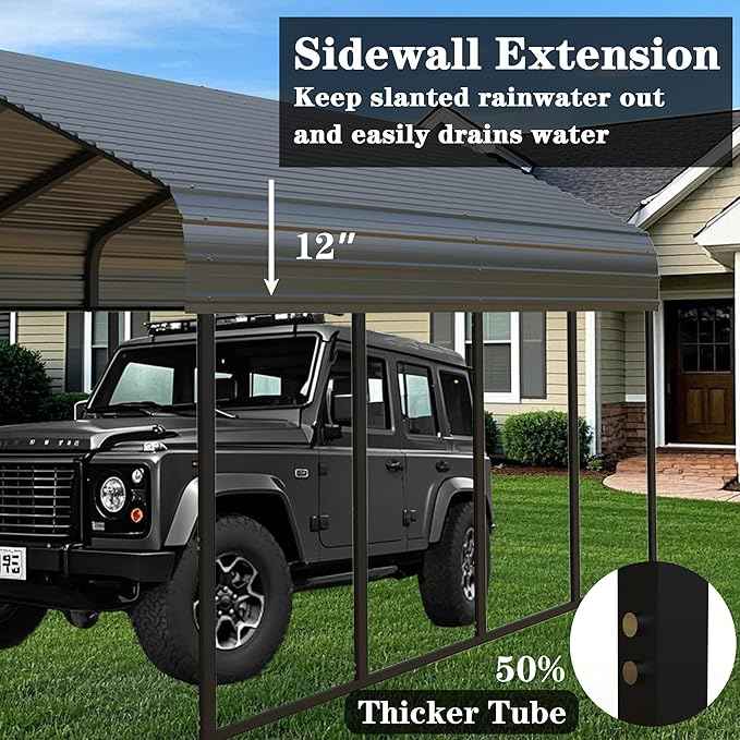 20x20 ft Metal Carport for Outdoor Garages Steel Heavy Duty Portable Garage with Large Tall Carports Canopy for Snow, Car Ports with Galvanized Steel Roof & Frame - Grey