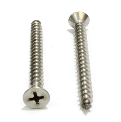 Bolt Dropper #10 X 1-3/4'' Stainless Steel Flat Head Phillips Wood Screw, (100 pc), 18-8 (304) Stainless Steel Sheet Metal Screws- Type A Point, Plain Finish, Threads That Bind