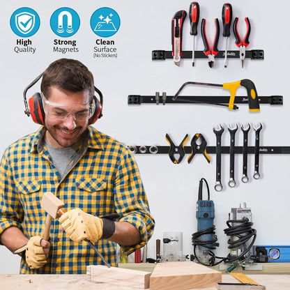 12" 18" 24" Magnetic Tool Holder Strip, Black Magnet Bar, Metal Tool Organizer Rack for Garage Organization, Easy To Install in Workshop, Mounting Screws Included