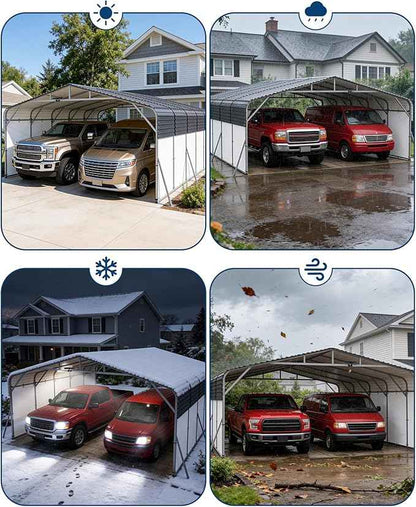 20x25FT Metal Carport Heavy-Duty Build with LED Light & Galvanized Steel Roof, Reinforced Stable Structure with Removable PE Sidewalls, Spacious Versatile Shelter for Cars, Boats, and Events