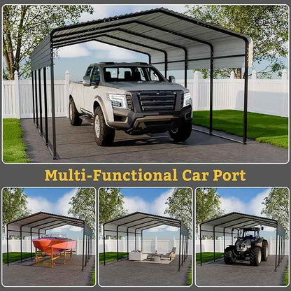 12x20FT Heavy Duty Metal Carport, Galvanized Steel Frame & Roof with Reinforced Base, All-Weather Outdoor Shelter for Vehicles, Boats and Outdoor Storage