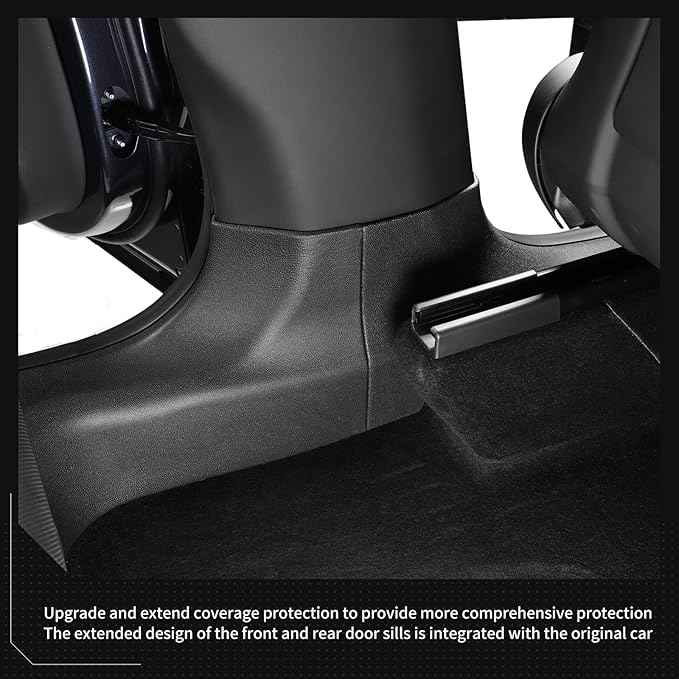 LUCKEASY 5PCS Door Sill Protective Cover for Tesla Model Y Juniper 2025 2026 Standard & Premium & Performance Front & Rear Door Threshold Strip & 2nd Row Seat Lower Protector Accessories Black TPE