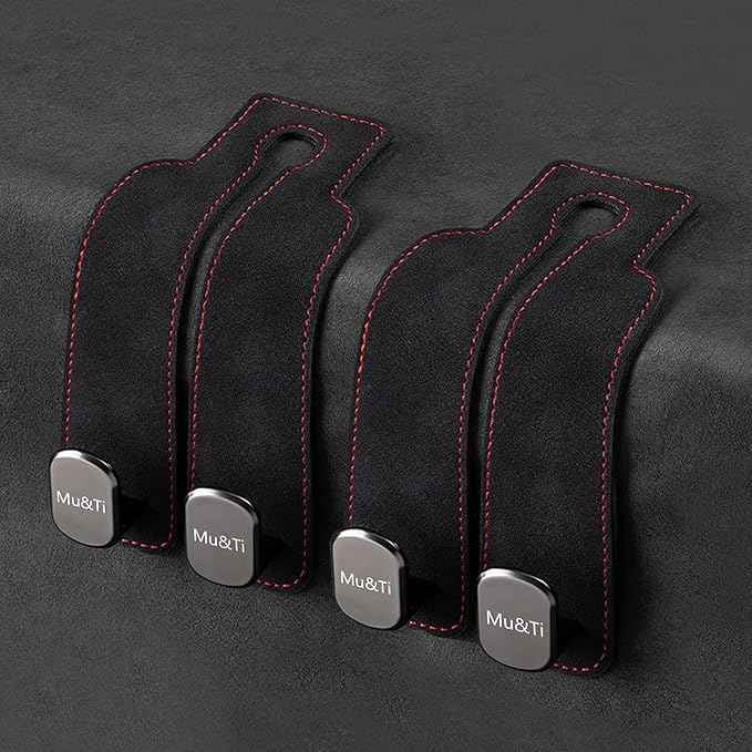 Mu&Ti Purse Hook for Car,Leather Seat Back Storage Hook, 2 Pack Hooks for Headrest, Car Accessories for Women (Black)