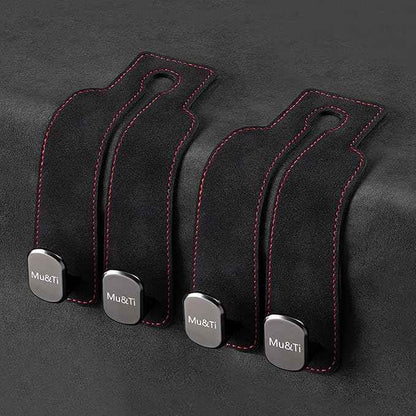Mu&Ti Purse Hook for Car,Leather Seat Back Storage Hook, 2 Pack Hooks for Headrest, Car Accessories for Women (Black)