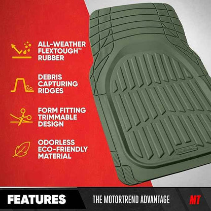 Motor Trend FlexTough LITE Rubber Car Mats Full Set - All Weather Floor Mats for Trucks, Cars & SUVs - Automotive Waterproof Green Car Floor Mats for Cars Interior Accessories Universal Trim-to-Fit