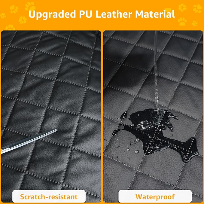 PETICON SUV Cargo Liner for Dogs, PU Leather Waterproof Pet Cargo Cover for SUVs Sedans Vans with Bumper Flap Protector, Scrachproof Non-Slip Large Size Dog Seat Mat Universal Fit