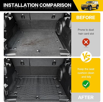 Trunk Mat with Net for 2018-2025 Jeep Wrangler JL Unlimited 4X4 Accessories All Weather Protection Rear Trunk Liner Cargo Net for 18-25 JL JLU Gas Type 4 Door(Not for 4XE)