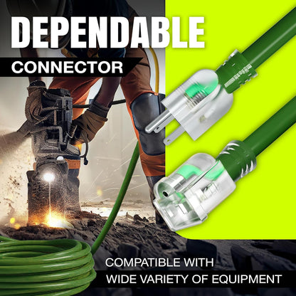 100ft Outdoor/Indoor Extension Cord 12/3 Gauge Extra Heavy Duty 3 Prong SJTW, Waterproof, Flexible Cold-Resistant Long Power Cord,15A 125V 1875W, Green by LifeSupplyUSA