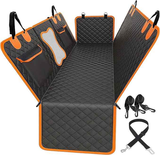 Back Seat Extender for Dogs, Dog Car Seat Cover with Hard Bottom, Waterproof Dog Hammock for Car, Truck Pet Seat Cover, Holds 420lbs (Black)