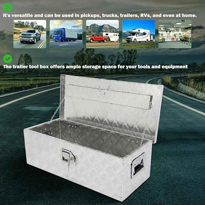 SCITOO 30 Inch Diamond Plate Truck Bed Tool Box,Heavy Duty Aluminum Crossover Storage for Most Full Size Pickups,Lockable Weatherproof Chest,Fits 30" Truck Beds,Easy Access to Load and Unload