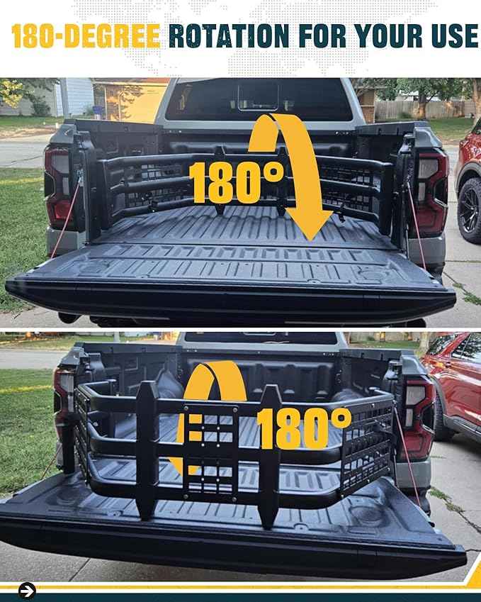 Truck Bed Extender for Ranger 2011-2025, Tailgate Mount Cargo Extension with MOLLE Panel and Flag Pole Mount, Fold-in/Fold-Out Pickup Storage