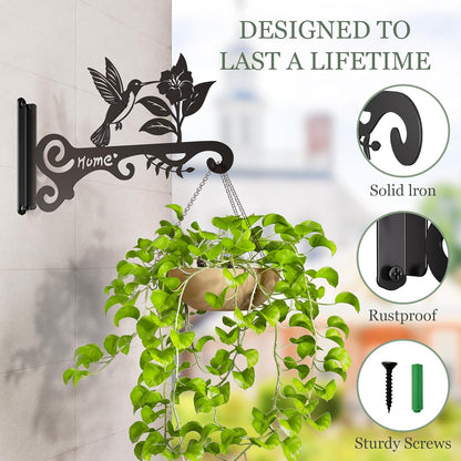 10 Inch Metal Plant Hooks (2-Pack) - Decorative Wall Hangers with Bird Design for Indoor & Outdoor Use - Hanging Brackets for Plants, Flower Baskets, Bird Feeders, Lanterns - Patio, Garden, Home Decor