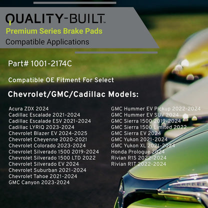 Premium Ceramic Rear Brake Pads (1001-2174C) Compatible with 2019-2025 Acura/Cadillac/Chevrolet/GMC (Cheyenne/Colorado/Escalade/Hummer EV/Sierra/Silverado/Suburban/Tahoe/Yukon & More)