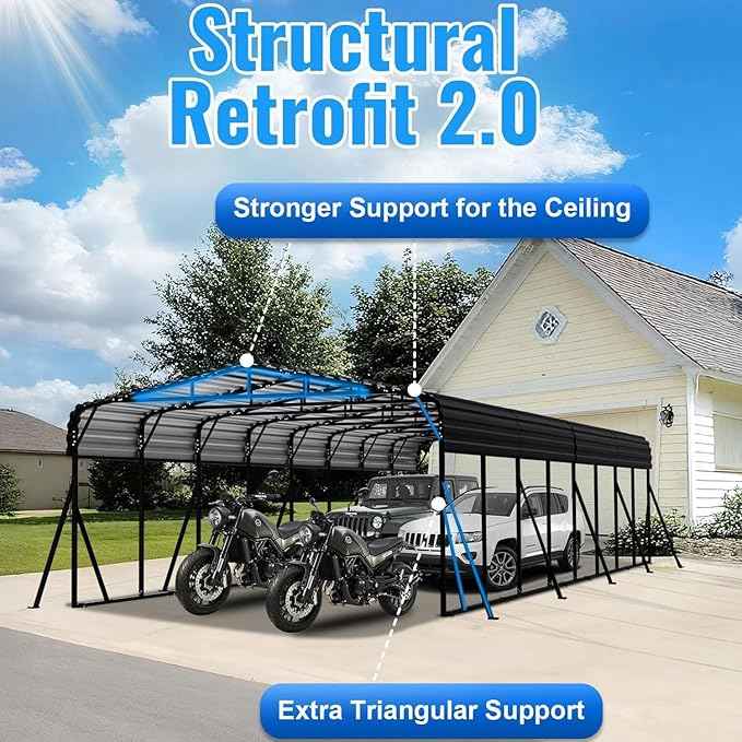 20x40FT Metal Carport, Heavy Duty Car Port Canopy with Metal Roof and Frame, Extra Large Carports Withstand Strong Wind or Heavy Rain, Suitable for Parking Pickup, Boat, Car, and Tractor