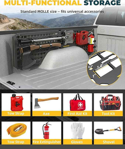 Aluminum Side Bed MOLLE Panel Fit for 2014–2018 Chevy Silverado 5.8FT, Easy No-Drill Install, Heavy-Duty Truck Bed Organizer Rack System for Tools Gear Accessories