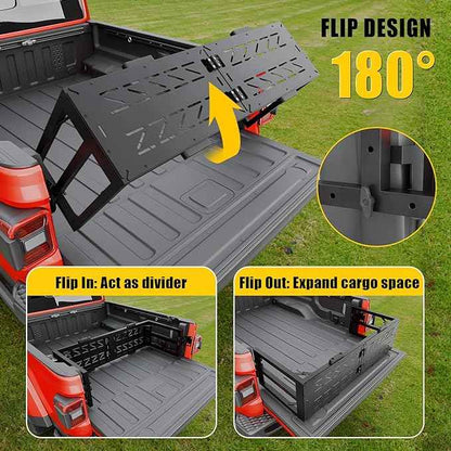 Truck Bed Extender Compatible with 2020-2026 Jeep Gladiator Flip-Over Pickup Bed Divider Aluminum Alloy Rotatable Tailgate Extension for 2025 Gladiator Accessories