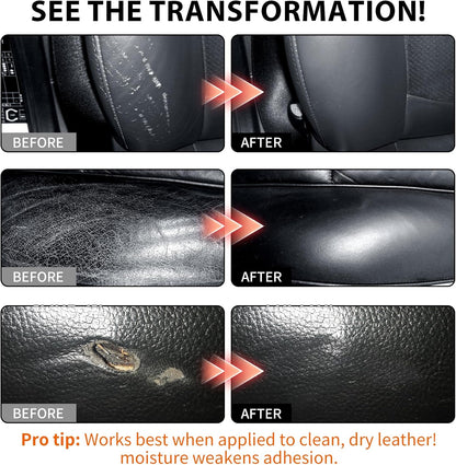 Leather Repair Kit,Car Seats, Sofa,Jacket & Purse - Repairs Burn Holes,Scratches,Tears - Restores Faux,Vinyl,Artificial and Real Leather (Black)