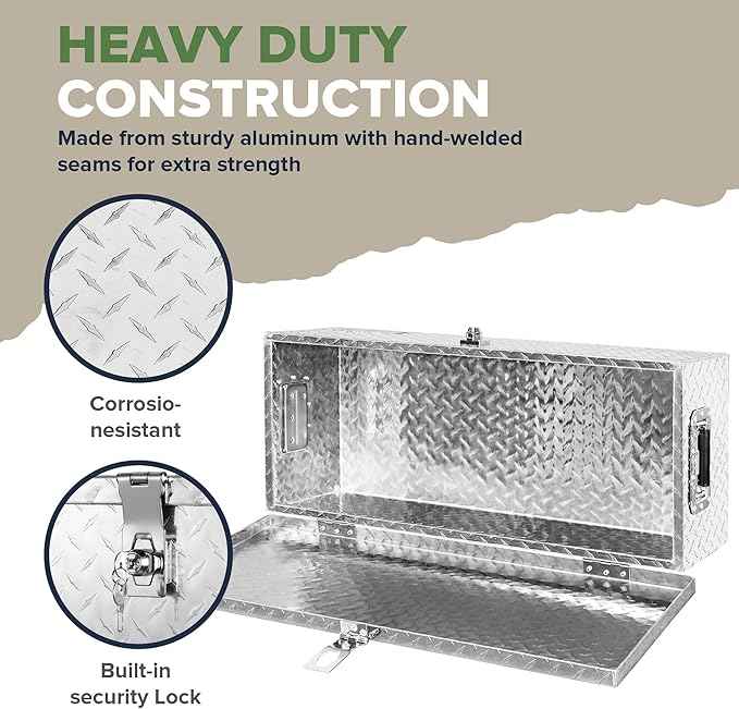 ARKSEN 30 x 13 x 10 Inch Diamond Plate Truck Bed Tool Box, Heavy Duty Waterproof Aluminum Toolboxes Storage Chest with Side Handle & Lock for Pickup Truck Bed, RV & Trailer – Silver