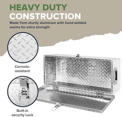 ARKSEN 30 x 13 x 10 Inch Diamond Plate Truck Bed Tool Box, Heavy Duty Waterproof Aluminum Toolboxes Storage Chest with Side Handle & Lock for Pickup Truck Bed, RV & Trailer – Silver
