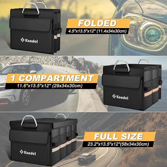 K KNODEL Car Trunk Organizer, Car Organizer With Lid, Heavy Duty Collapsible Trunk Storage for SUV, Truck, Cargo Trunk Organizer with Lid (Medium, Black)