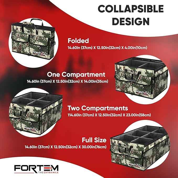 FORTEM Trunk Organizer with Cooler For SUV Car Trunk, Foldable Storage, Car Accessories for Women Men, Collapsible Bag, Perfect Christmas Gifts, 600D Oxford, Non Slip Bottom, Straps, Soft Cover (105L)