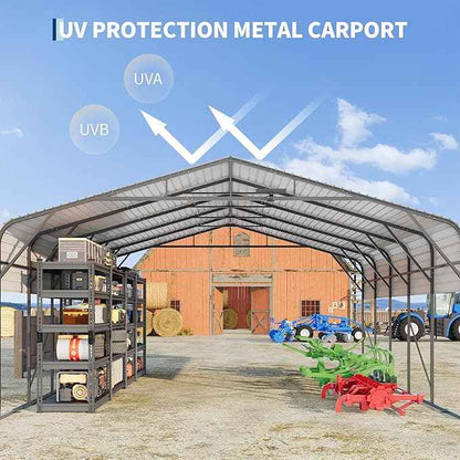 20x25FT Metal Carport w/Led Light,Outdoor Portable Car Garage for Multiple Vehicles,Reinforced Base & Galvanized Steel Roof, Outdoor Car Port Canopy Shelter for Boats, Full-Sized Pickup Trucks