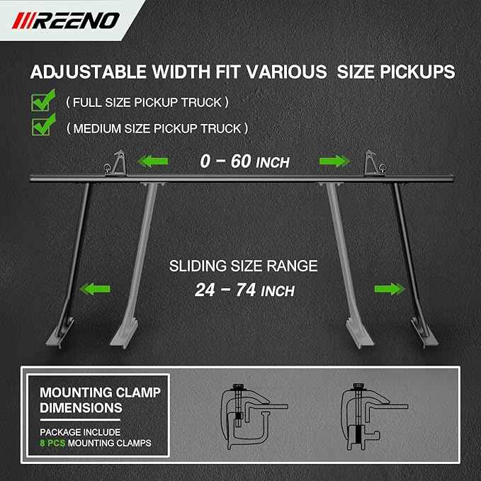 Universal Truck Ladder Rack Compatible with Full Size and Mid Size Pickup Trucks (No Drilling) Textured Black(2pcs)