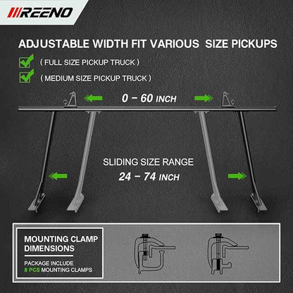 Universal Truck Ladder Rack Compatible with Full Size and Mid Size Pickup Trucks (No Drilling) Textured Black(2pcs)