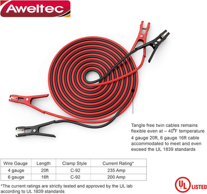UL-Listed Jumper Cables - 6 Gauge 16 Feet Battery Cables for car, Heavy Duty Booster Cables (6AWG x 16Ft) with Carry Bag