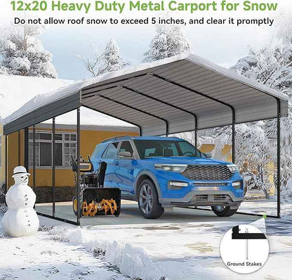 12x20FT Metal Carport,Heavy Duty Carport with Reinforced Frame and Galvanized Steel Roof, Large Outdoor Garage Shelter Shade Car Port for Pickup Trucks, Boats, Cars & Tractors, Farm Tools, Party,Gray