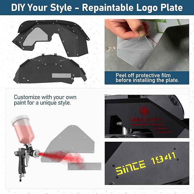 Hooke Road Wrangler JK Aluminum Inner Fender Liners for 2007-2018 Jeep Wrangler JK 2/4 Doors, Offroad Wheel Well Liner Cover - 4PCS Front & Rear Fender Liner Set