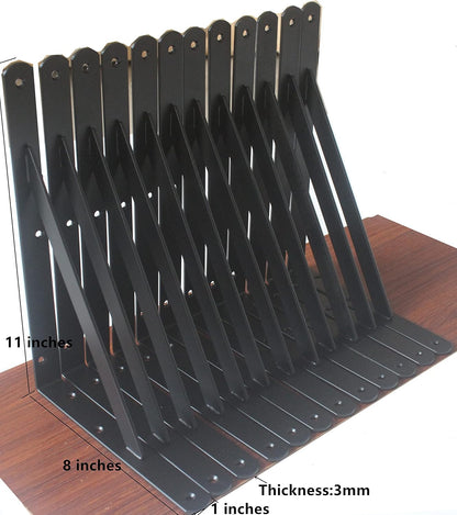 4 Pack L11 x H 8" Black Heavy Duty Shelf Brackets with Screws Metal Shelf Brackets Shelf Support Angle Brackets for Shelves L Brackets Heavy Duty Floating Shelf