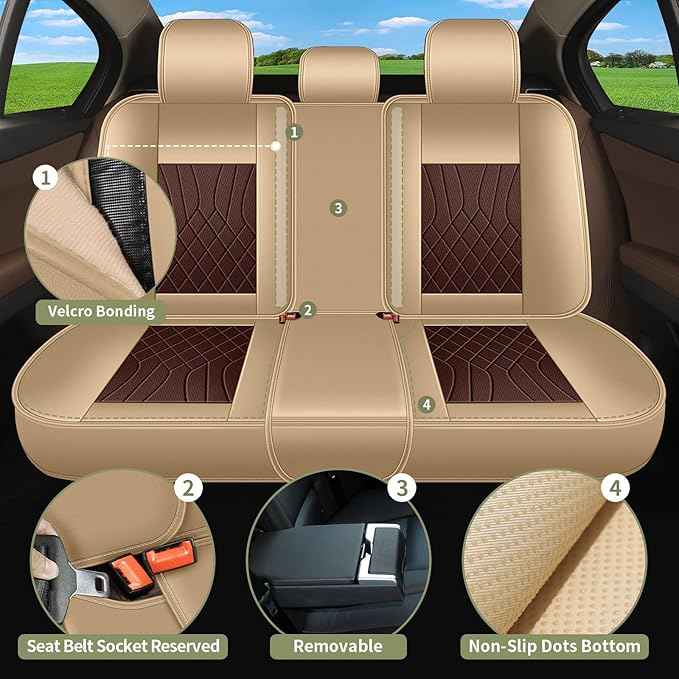Breathable Car Seat Covers for Chevrolet Colorado Chevy Truck 2025 2026 2024 2023 2022 2021 2020 2019 2018 2017 2016 2015, Perforated Leather Full Set (Beige&Brown)