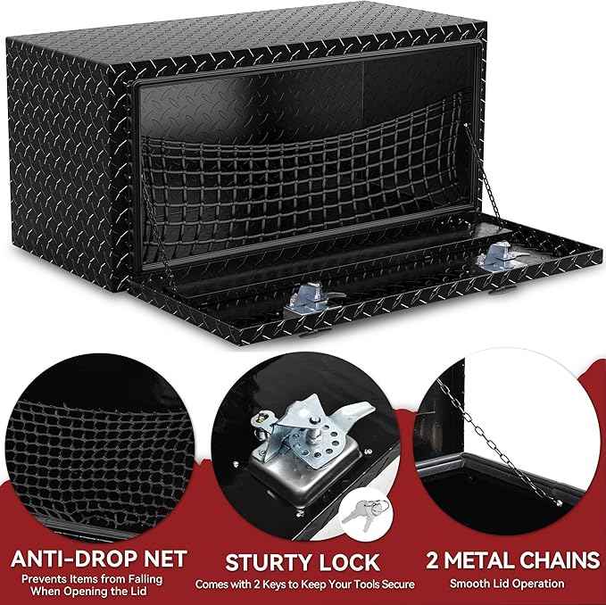 YITAMOTOR 36 Inch Underbody Tool Boxes Heavy Duty Aluminum,Diamond Plate Truck Tool Boxes, Waterproof Chest Storage Organizer for Pick Up Truck Bed, RV Trailer with T-Handle Lock and Keys