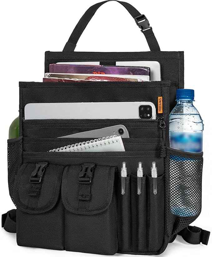 Car Front Seat Organizer Backseat Organizer with Dedicated Tablet Laptop Storage Adjustable Shoulder Strap Cup Holder Truck Seat Storage Universal Fits for Most of Car