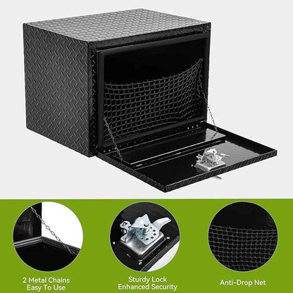 AUTOSAVER88 24 Inch Underbody Tool Boxes, Heavy Duty Aluminum Diamond Plate Toolbox Organizer, Waterproof Chest Storage Box with Lock for Trucks, Trailers, RVs, Warehouses, Black